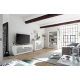 Tv-meubel Urbino 138 cm breed in hoogglans wit met grijs beton