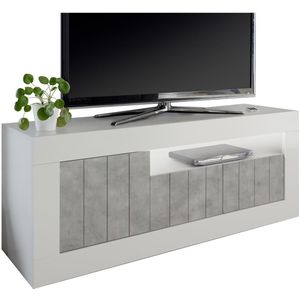 Tv-meubel Urbino 138 cm breed in hoogglans wit met grijs beton