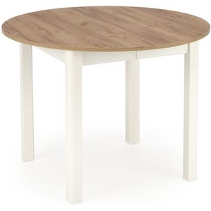 Uitschuifbare ronde eettafel Ringo 102 tot 142 cm breed eiken met wit