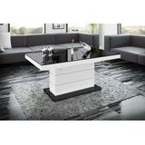 Uitschuifbare salontafel Matera Lux 120 tot 170 cm breed - Hoogglans zwart met wit
