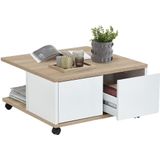 Vierkante salontafel Twin 70x36x70 breed in eiken met wit