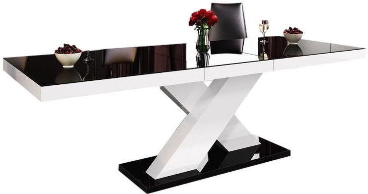 Uitschuifbare Eettafel Xenon 160 cm tot 210 cm - Hoogglans Zwart met wit