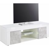 Tv-meubel Easy 138 cm breed in hoogglans wit met grijs beton