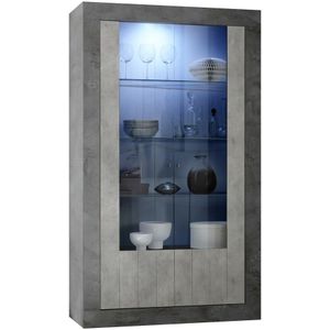 Vitrinekast Urbino 190 cm hoog in Oxid met grijs beton