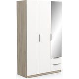 Kledingkast Ghost 3 deuren/2 laden en spiegel 120x203 cm eiken met wit