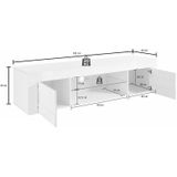 Tv-meubel Easy 181 cm breed in hoogglans wit met grijs beton