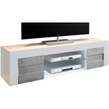 Tv-meubel Easy 181 cm breed in hoogglans wit met grijs beton