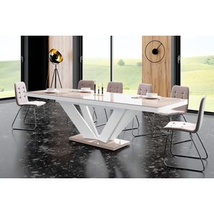 Uitschuifbare eettafel Viva 2 - 160 tot 256 cm breed in hoogglans cappuccino met wit