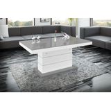 Uitschuifbare salontafel Matera Lux 120 tot 170 cm breed - hoogglans grijs met wit