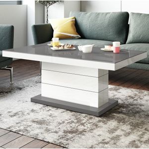 Uitschuifbare salontafel Matera Lux 120 tot 170 cm breed - hoogglans grijs met wit