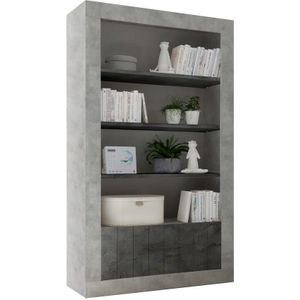 boekenkast Urbino 190 cm hoog in grijs beton met oxid