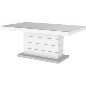 Uitschuifbare salontafel Matera Lux 120 tot 170 cm breed in mat lichtgrijs met wit
