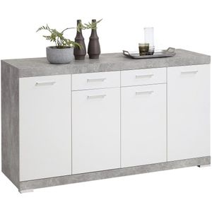 Dressoir Bristol 4 XL van 160 cm breed in grijs beton met wit