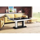 Uitschuifbare salontafel Quadro Lux 120 tot 170 cm breed in hoogglans zwart met wit