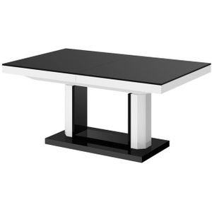 Uitschuifbare salontafel Quadro Lux 120 tot 170 cm breed in hoogglans zwart met wit