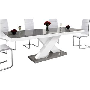 Uitschuifbare Eettafel Xenon 160 cm tot 210 cm - Hoogglans Grijs met Wit