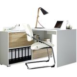 Hoekbureau Slide 120 cm breed in wit met eiken