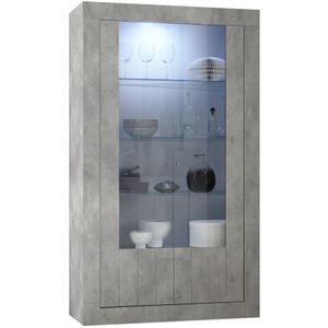 Vitrinekast Urbino 190 cm hoog in grijs beton