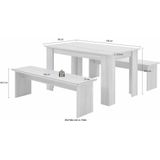 Eettafel set Dornum 138 cm breed in grijs beton met 2 banken