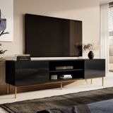 Tv-meubel Slide 200 cm breed hoogglans zwart met goude poten