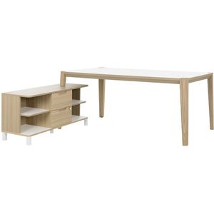 Bureau tafel set Absolu 184 cm breed in wit met eiken