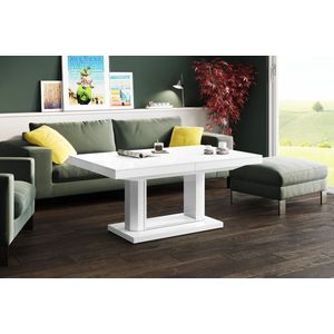 Uitschuifbare salontafel Quadro Lux 120 tot 170 cm breed in hoogglans wit