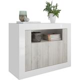 Dressoir Urbino 110 cm breed in hoogglans wit met grenen wit