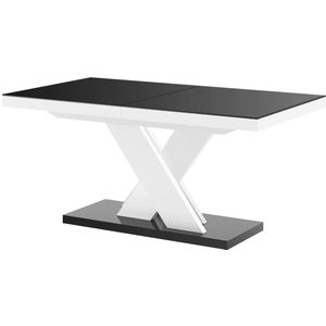 Uitschuifbare eettafel Xenon lux 160 tot 256 cm breed in hoogglans zwart met wit