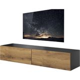 Zwevend Tv-meubel Livo 160 cm breed in votan eiken met antraciet