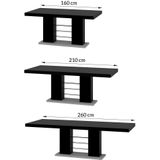 Uitschuifbare Eettafel Linosa 160 tot 260 cm breed in hoogglans zwart