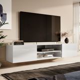 Zwevend Tv-meubel Slide 200 cm breed hoogglans wit