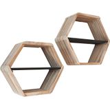 Wandschap / Wandrek set van 2 Hexagon Teakhout verweerd