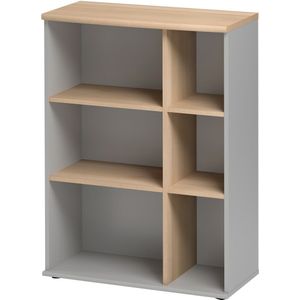 Boekenkast Jazz 3 van 114 cm hoog in beuken met licht grijs