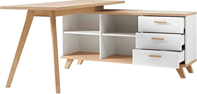 Hoekbureau Oslo 145 cm breed in wit met sanremo eiken