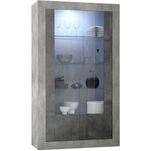 Vitrinekast Urbino 190 cm hoog in grijs beton met oxid