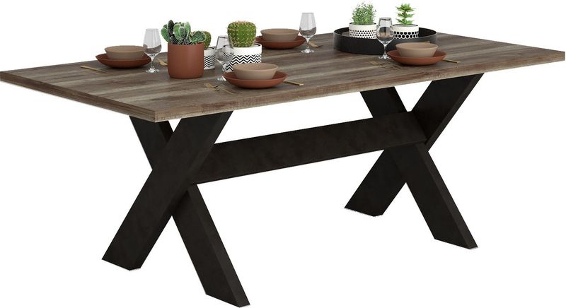Eettafel Malt X poot 180x90 cm - oud eiken met antraciet