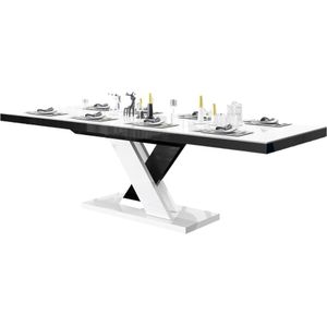 Uitschuifbare eettafel Xenon lux 160 tot 256 cm breed in hoogglans wit met zwart