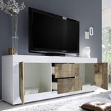 Tv-meubel Basic 210 cm breed wit met eiken