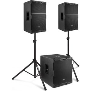 Power Dynamics PDY2-4 complete geluidsinstallatie - 2.1 actieve speakerset - 18 inch - 2600W - met statieven
