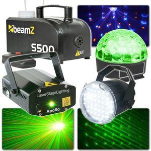 BeamZ Disco Verlichting Set met Rookmachine, Laser, Jelly Ball en stroboscoop