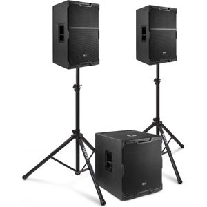 Power Dynamics - PDY212 - Geluidsinstallatie - 2.1 Actieve Speakerset - 15 Inch - 2300W - Met Statieven