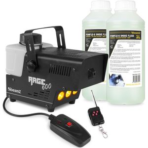 BeamZ RAGE600LED rookmachine met 2 liter rookvloeistof en draadloze afstandsbediening - 600W