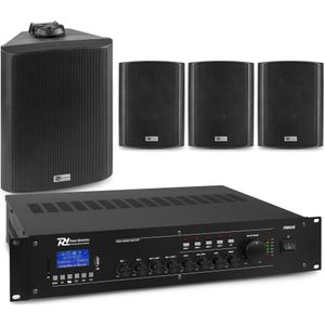 Power Dynamics Buitenspeakerset zwart - 4 speakers en 4-zone versterker - Bluetooth - 100V