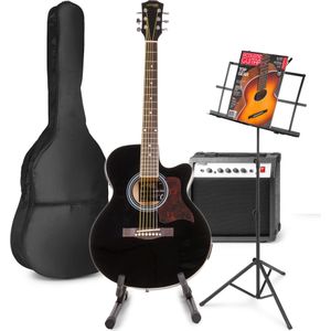MAX ShowKit elektrisch akoestische gitaar met gitaar- en muziekstandaard - Zwart