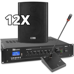 Power Dynamics 100V omroep- muziekinstallatie met 12 speakers en Bluetooth