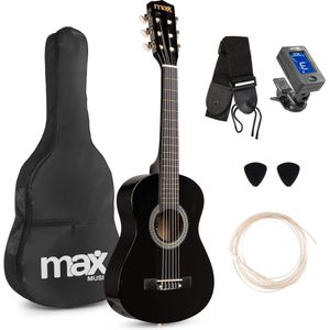 MAX SoloArt Junior 1/4 - Akoestische kindergitaar - Complete starterset met accessoires - Zwart