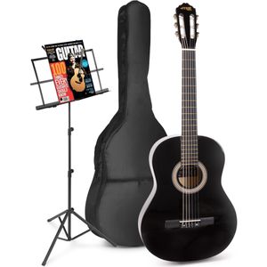MAX SoloArt klassieke akoestische gitaar met muziekstandaard - Zwart