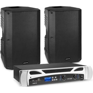 Vonyx set met 2x passieve speakers en versterker - 1000W - 15 Inch - Bluetooth