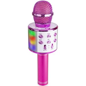 MAX KM15P Karaoke microfoon met ingebouwde LED's, speaker, Bluetooth en mp3 - Roze