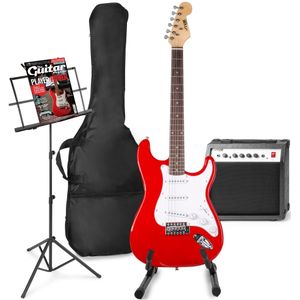 MAX GigKit elektrische gitaar set met o.a. muziek- en gitaarstandaard - Rood